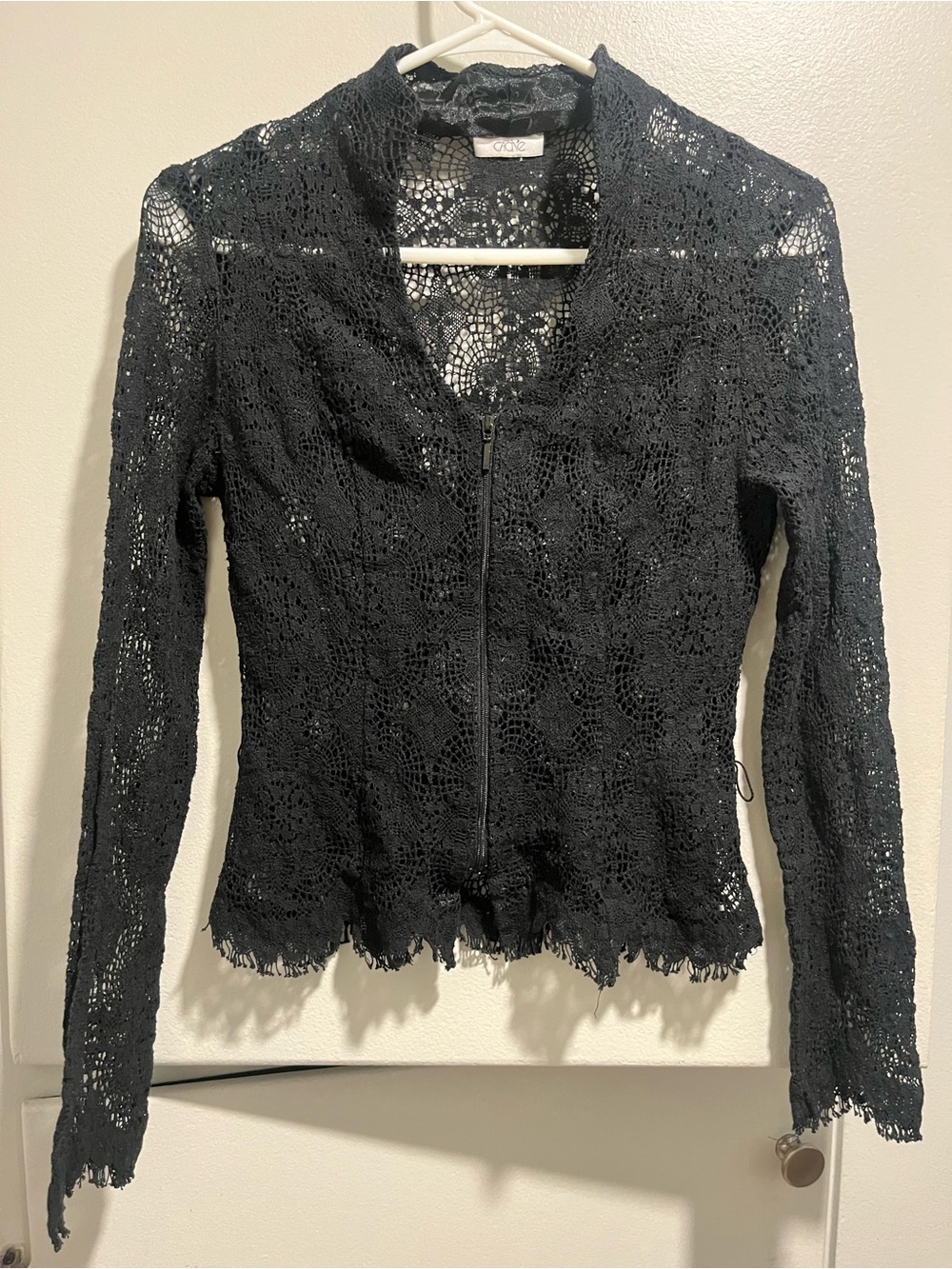 Cache Black Crochet Zip-Up Jacket